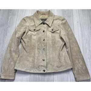 Vintage Fabio Jacket Women Small Tan Suede Leather Trucker Casual Western Cowgir